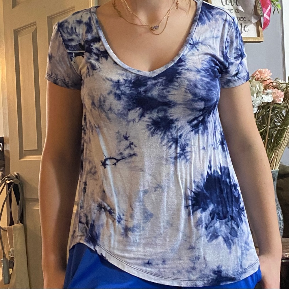 White and blue tie-dye shirt